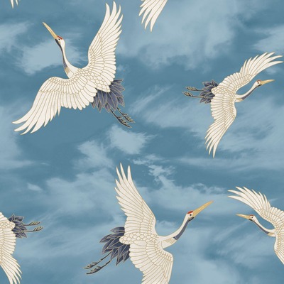 Cranes Wallpaper Blue Catherine Lansfield 206513
