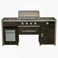 Draco Grills Black 4 Burner Gas Barbecue Outdoor Kitchen Island with Fridge and Side Burner-89811