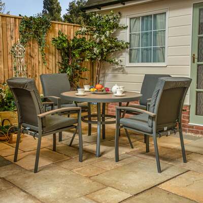 LG Outdoor Monza Aluminium 4 Seat Cushioned Armchair Garden Furniture Dining Set, Mid May 2024