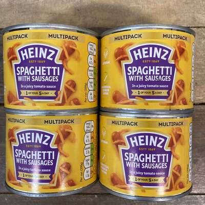 4x Heinz Spaghetti & Sausages Tins (4x200g)