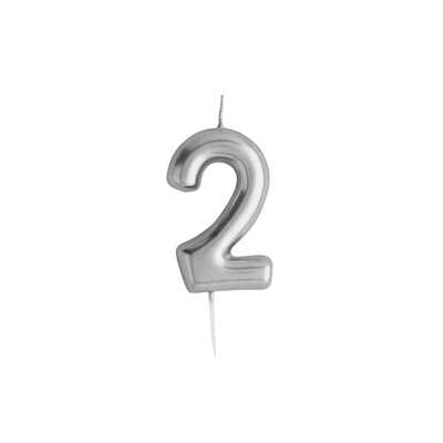 Silver Number Candles - Number 2