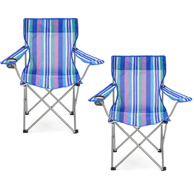Striped Lightweight Folding Captains Camping Fishing Beach Chair - Two