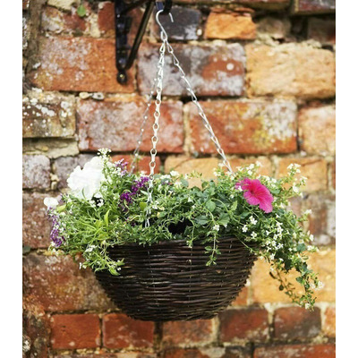 2 x 12″ Dark Rattan Flower Hanging Basket & Chain