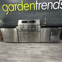Ex Display Draco Grills Fusion 6 Burner Black Outdoor Kitchen with Single Fridge Unit and Double Cupboard-90105 