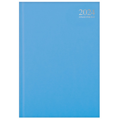2024 A4 Two Pages Per Day Hardback Appointment Diary - Pastel Blue
