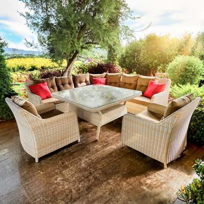 Bracken Outdoors Hawaii Rattan Square Curved Corner Casual Dining Sofa Set with Armchairs