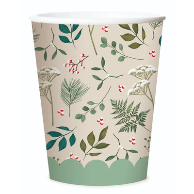 Christmas Holly Design Paper Party Tableware - CUPS (X8)
