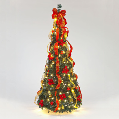 6ft Pre-Decorated Bauble Pop-Up Christmas Tree with Warm White LEDs