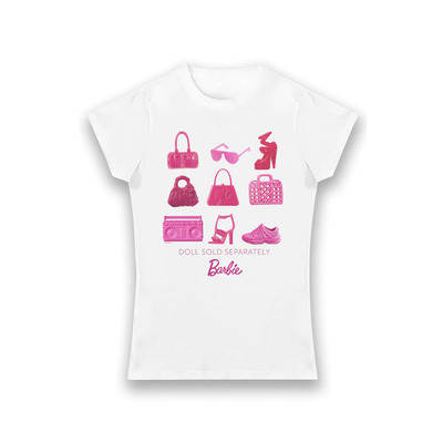 Bioworld Barbie Doll Sold Separately Shoes & Handbags Ladies Fit T-Shirt - White - S