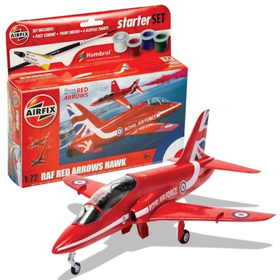 Airfix 1:72 RAF Red Arrows Hawk Plane Model Starter Set