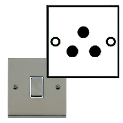 M Marcus Electrical Victorian Raised Plate Lamp Sockets (Un-Switched Round Pin), Satin Nickel Finish, Black Or White Inset Trims - R05.8982 SATIN NICKEL - BLACK INSET TRIM