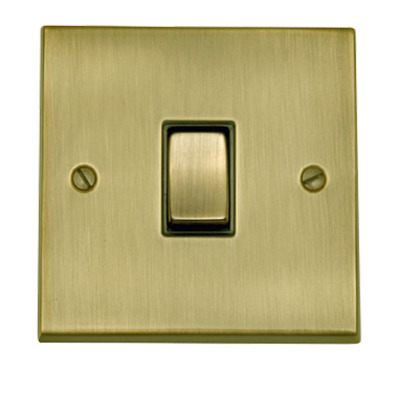 M Marcus Electrical Victorian Raised Plate 1 Gang Intermediate Switch, Antique Brass Finish, Black Inset Trim - R91.801.ABBK ANTIQUE BRASS - BLACK INSET TRIM