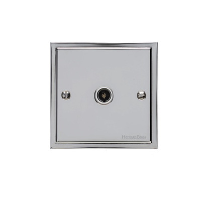 M Marcus Electrical Elite Stepped Plate 1 Gang TV/Coaxial Sockets, Polished Chrome, Black Or White Trim - S02.921/923.PC POLISHED CHROME - NON-ISOLATED, BLACK INSET TRIM