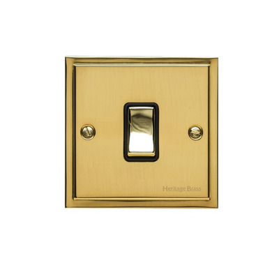M Marcus Electrical Elite Stepped Plate 1 Gang Switches, Polished Brass, Black Or White Trim - S01.800.PB POLISHED BRASS - BLACK INSET TRIM