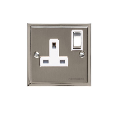 M Marcus Electrical Elite Stepped Plate 1 Gang Sockets, Satin Nickel Dual Finish, Black Or White Trim - S05.840.SN SATIN NICKEL DUAL FINISH - BLACK INSET TRIM