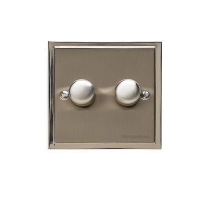 M Marcus Electrical Elite Stepped Plate 2 Gang Dimmer Switches, Satin Nickel Dual Finish, 250 Watts OR 400 Watts - S05.972 SATIN NICKEL DUAL FINISH - 250 WATTS