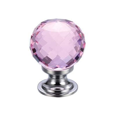 Zoo Hardware Fulton & Bray Pink Facetted Glass Ball Cupboard Knobs (30mm), Polished Chrome Base - FCH03CPP PINK & POLISHED CHROME - 30mm
