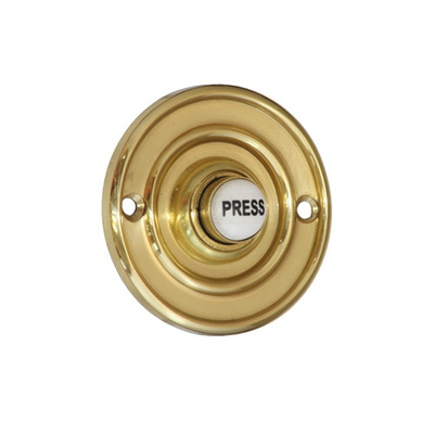 Prima Circular Shaped Bell Push (60mm, 76mm OR 100mm), Polished Brass OR Unlacquered Brass - PB1418  POLISHED BRASS - 100mm Diameter