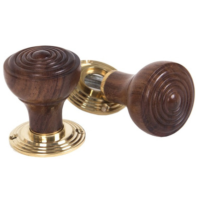From The Anvil Ringed Mortice/Rim Knob Set, Rosewood & Polished Brass - 83562 (sold in pairs) ROSEWOOD