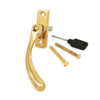 From The Anvil Left Or Right Handed Slim Peardrop Locking Espagnolette Window Fastener, Polished Brass - 33335 POLISHED BRASS - LEFT HAND