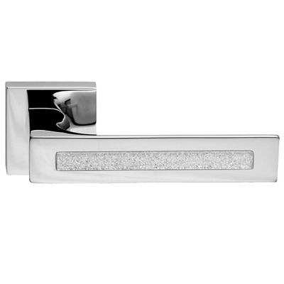 Excel Frascio Tuke Glass Lever on Square Rose, Polished Chrome - 625/50Q/PCP (sold in pairs) POLISHED CHROME WITH WHITE CRYSTAL EFFECT