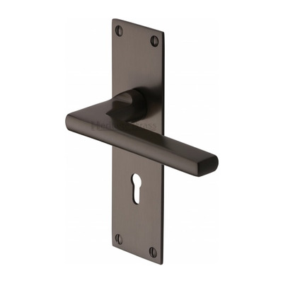 Heritage Brass Trident Low Profile Door Handles On Backplates, Matt Bronze - TRI1300-MB (sold in pairs) LOCK (WITH KEYHOLE)