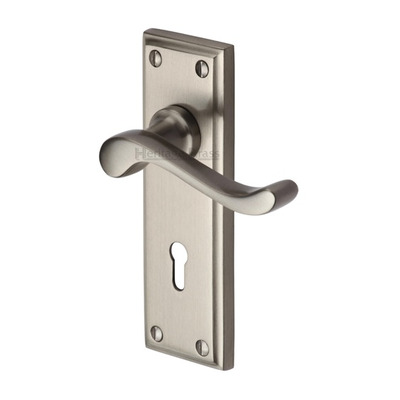 Heritage Brass Edwardian Satin Nickel Door Handles - W3200-SN (sold in pairs) LOCK (WITH KEYHOLE)