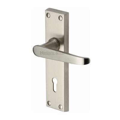 Heritage Brass Victoria Satin Nickel Door Handles - V3900-SN (sold in pairs) LOCK (WITH KEYHOLE)