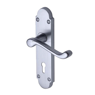M Marcus Project Hardware Milton Design Door Handles On Backplate, Satin Chrome - PR500-SC (sold in pairs) LOCK (WITH KEYHOLE)