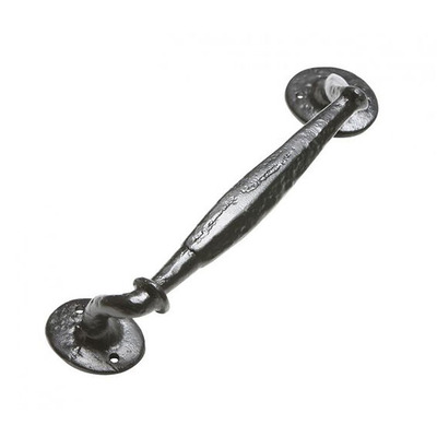 Kirkpatrick Black Antique Malleable Iron Pull Handle On Rose (Multiple Sizes) - AB807 (A) BLACK ANTIQUE - 6" (LEFT HAND)