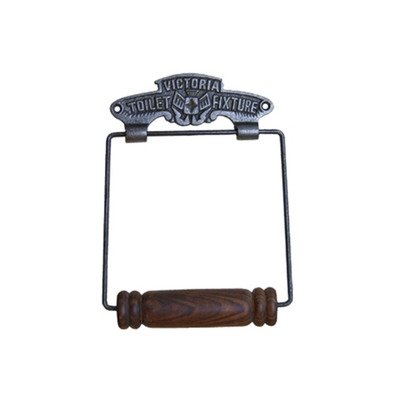 Cottingham Wire Toilet Roll Holder (165mm), Antique Cast Iron & Wood - 01.622.AI.120 ANTIQUE IRON & WOOD - 165mm
