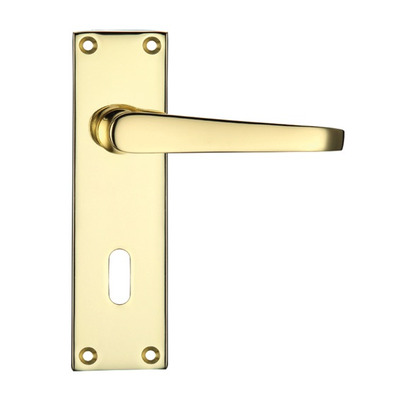 Zoo Hardware Project Range Victorian Flat Door Handles On Backplate, Electro Brass - PR041EB (sold in pairs) LOCK (WITH KEYHOLE) - 150mm x 40mm