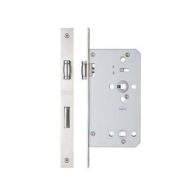Zoo Hardware Vier 78mm c/c DIN Roller Bathroom Lock (Square Or Radius Profile), Satin Stainless Steel - ZRD7860SS SATIN STAINLESS STEEL - 60mm BACKSET (RADIUS EDGE)