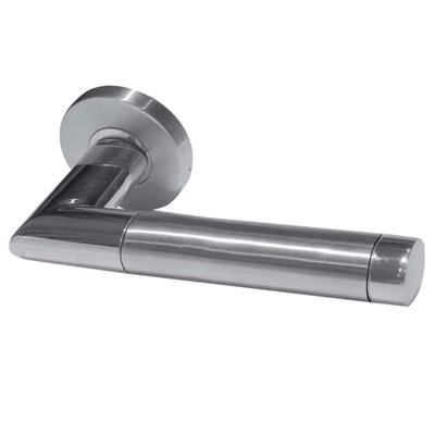 Frelan Hardware Cambrio Mitred Door Handles On Round Rose, Dual Finish Polished & Satin Stainless Steel - JSSPS701 (sold in pairs) DUAL FINISH SATIN STAINLESS STEEL & POLISHED STAINLESS STEEL