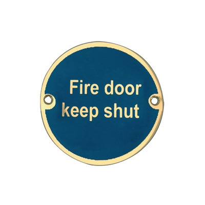 Frelan Hardware Fire Door Keep Shut Sign (75mm Diameter), Polished Brass - JS100PB POLISHED BRASS