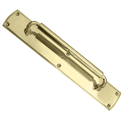 Frelan Hardware Chatsworth Pull Handle On Backplate (380mm OR 460mm), Polished Brass - JV3694PB POLISHED BRASS - 460mm x 75mm
