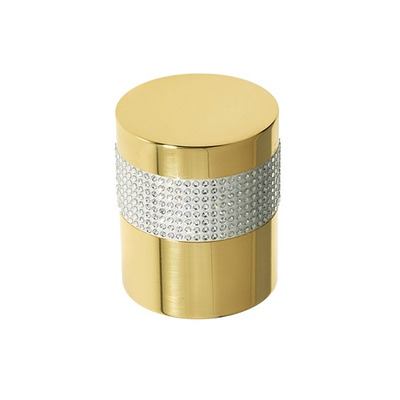 Frelan Hardware Cylindrical Mortice Door Knob, Polished Brass With Swarovski Crystal On A Silver Band - 2012PB-SILVER POLISHED BRASS ON SILVER BAND