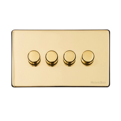 M Marcus Electrical Vintage 4 Gang 2 Way Push On/Off Dimmer Switch, Polished Brass (250 OR 400 Watts) - X01.290.250 POLISHED BRASS - 250 WATTS