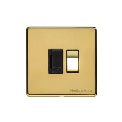M Marcus Electrical Studio Single 13 AMP Fused Switched Spur, Polished Brass (Black OR White Trim) - Y01.235 POLISHED BRASS - BLACK INSET TRIM