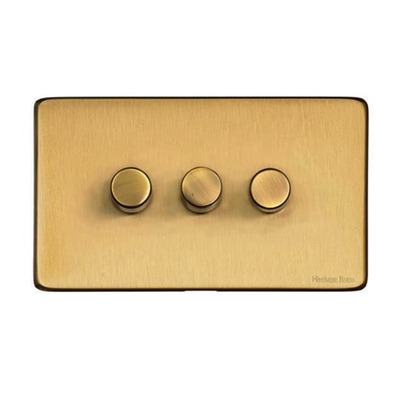 M Marcus Electrical Studio 3 Gang 2 Way Push On/Off Dimmer Switch, Satin Brass (250 OR 400 Watts) - Y44.280.250 SATIN BRASS - 250 WATTS