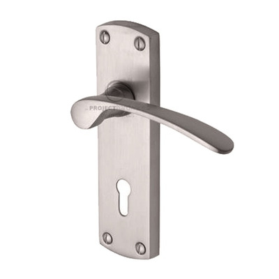 M Marcus Project Hardware Luca Design Door Handles On Backplate, Satin Chrome - PR400-SC (sold in pairs) LOCK (WITH KEYHOLE)