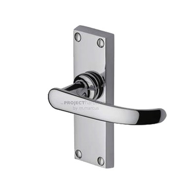 M Marcus Project Hardware Avon Design Door Handles On Short Backplate, Polished Chrome - PR910-PC (sold in pairs) SHORT LATCH (119mm x 41mm)