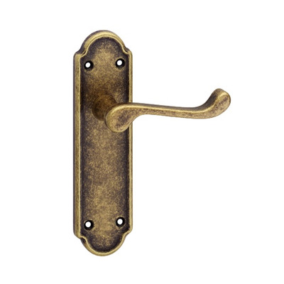 Urfic Ashworth Antique Retro Collection Door Handles On Backplate, Antique Brass - 100-455-AB (sold in pairs) LOCK (WITH KEYHOLE)