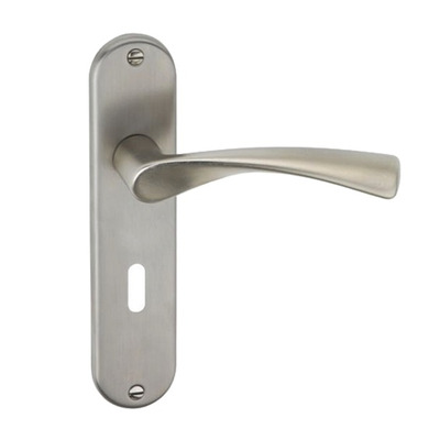 Urfic Lyon Style Save Door Handles On Backplate, Satin Nickel - 1640-5225-05 (sold in pairs) EURO PROFILE LOCK (WITH CYLINDER HOLE)