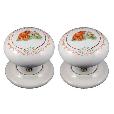 Chatsworth Novelty Porcelain Mortice Door Knobs, Teddy Bears - BUL602-7-TED (sold in pairs) PORCELAIN TEDDY BEARS MORTICE KNOB