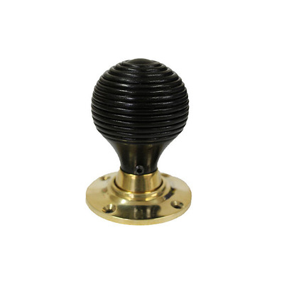 Chatsworth Beehive Black Wood Mortice Door Knobs, Polished Brass Backplate - BUL406-2PB-BLK (sold in pairs) BLACK WITH POLISHED BRASS BACKPLATE