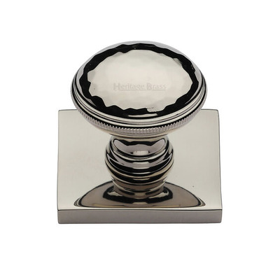 Heritage Brass Diamond Cut Cabinet Knob With Square Backplate (31mm Knob, 38mm Base), Polished Nickel - SQ4545-PNF POLISHED NICKEL - 32mm