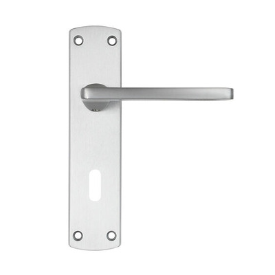 Zoo Hardware Stanza Leon Contract Range Door Handles On Backplate, Aluminium Satin Chrome - ZPA011-SC (sold in pairs) EURO PROFILE LOCK (WITH CYLINDER HOLE)