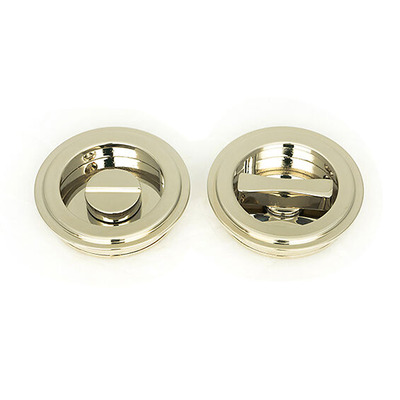 From The Anvil Art Deco Round Pull Privacy Set (60mm OR 75mm Diameter), Polished Nickel - 50164 POLISHED NICKEL - 75mm Diameter