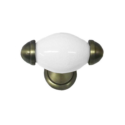 Chatsworth Oxford Pull Knob (Polished Chrome, Antique Brass OR Pewter), White Crackle Porcelain - BUL801-WHI-JCK PEWTER, WHITE CRACKLE GLAZE